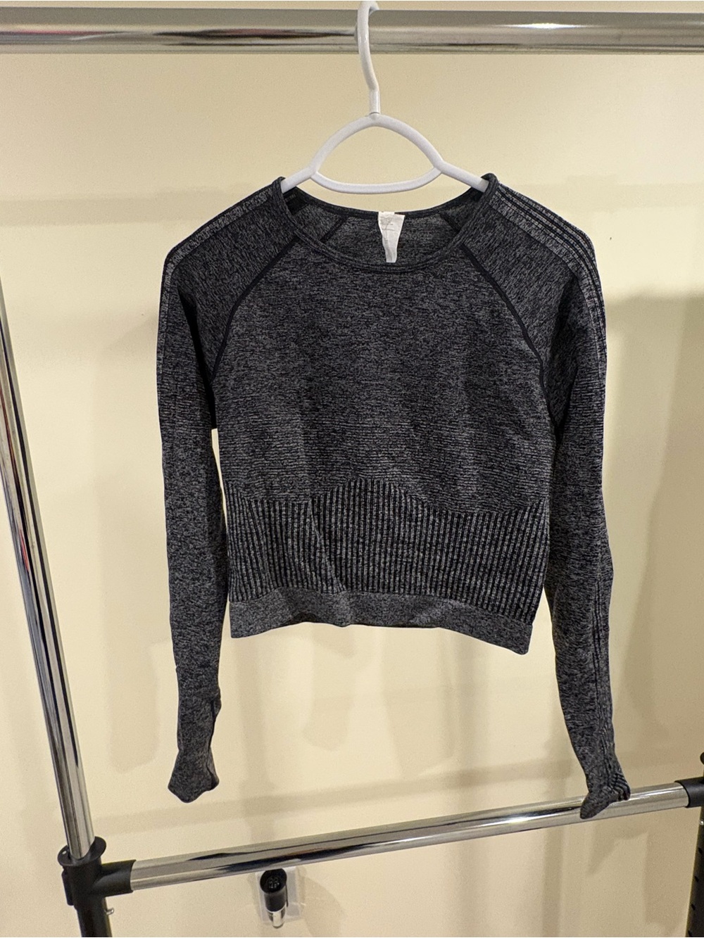 Fabletics Charcoal Gray Seamless Crewneck Long Sleeve Shirt